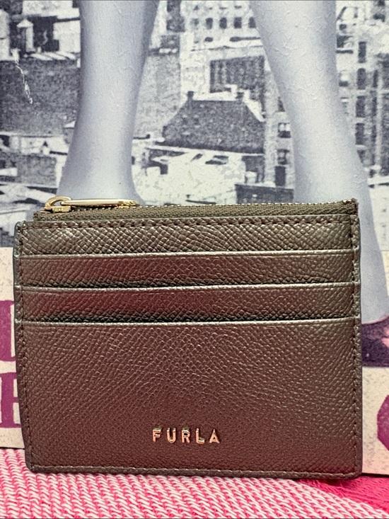Furla Handbags - Furla metallic olive Green and Brown Pebbled Leather Card Case